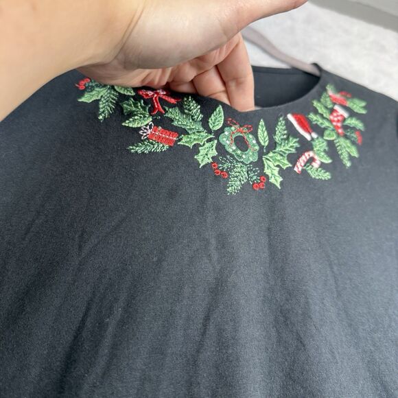 Coral Bay Christmas Shirt Womens XL Black Embroidered 3/4 Sleeve Holiday Casual - Picture 3 of 10